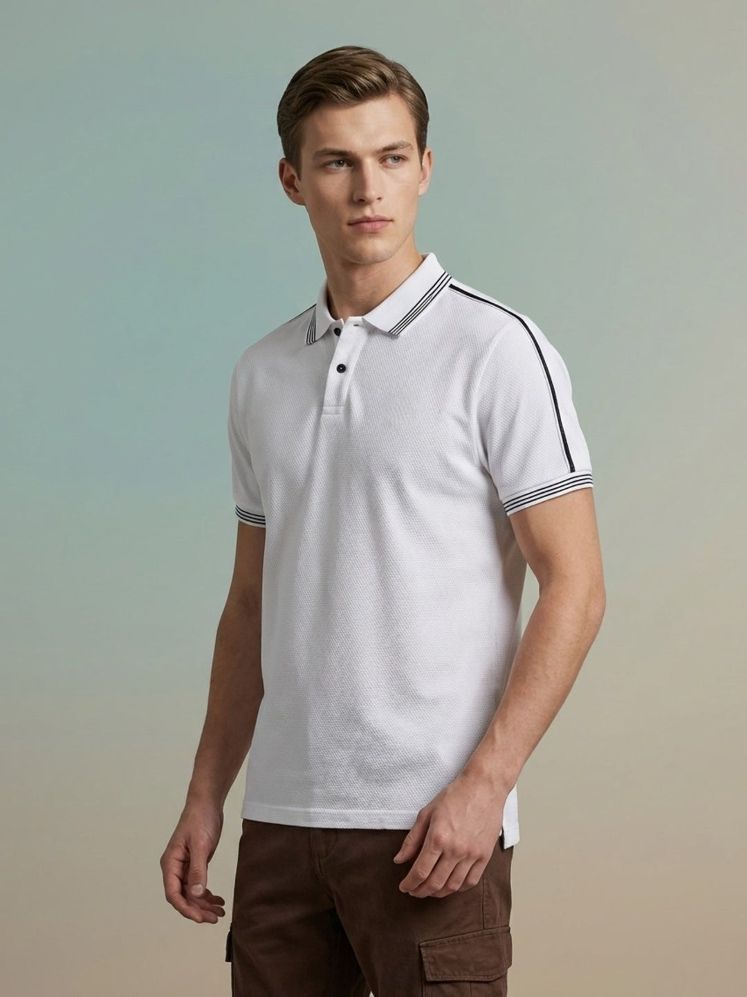 Iconic Men White Cotton Striped Polo T-Shirt