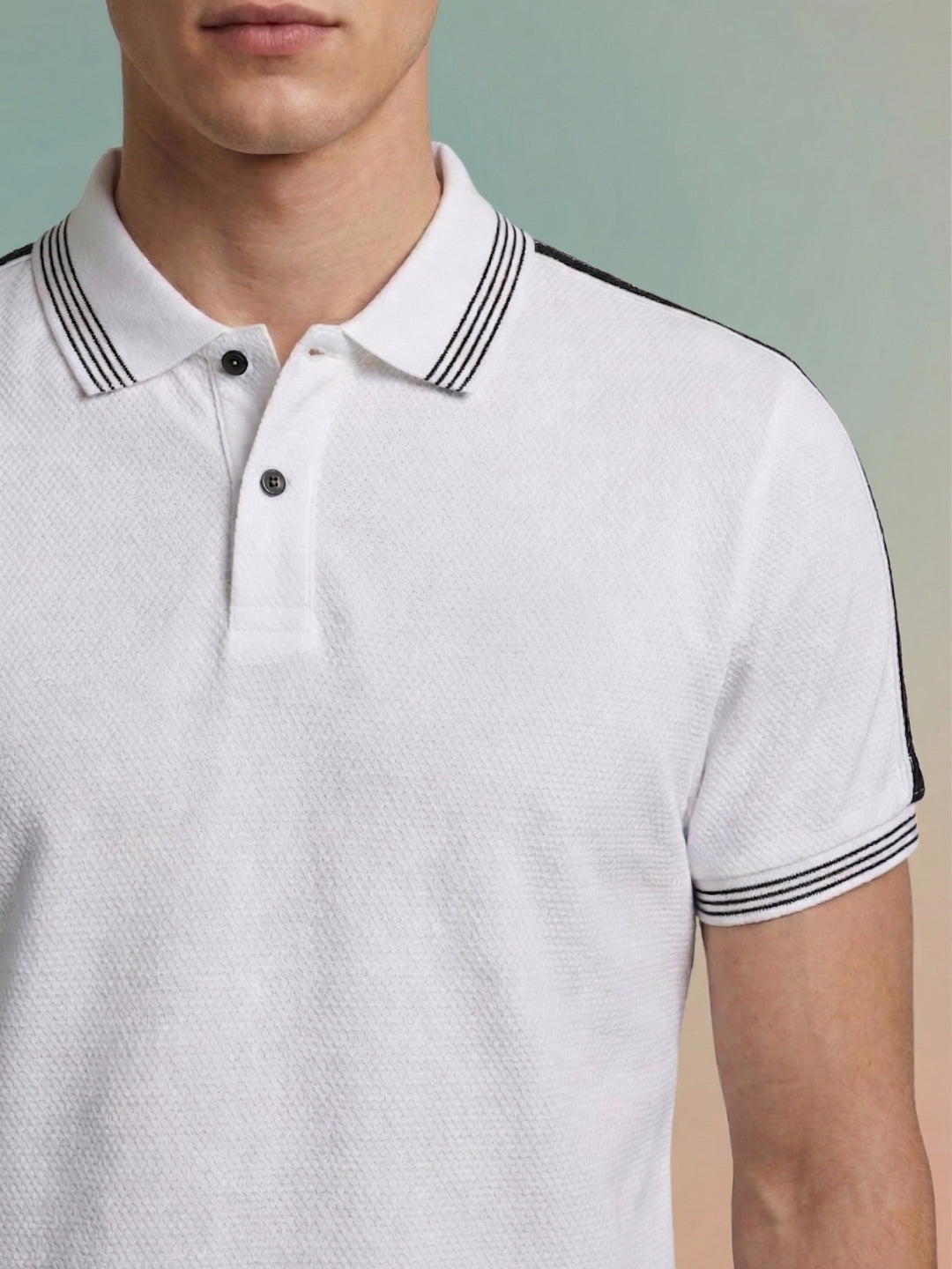 Iconic Men White Cotton Striped Polo T-Shirt