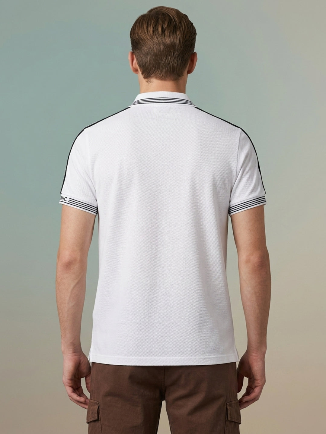 Iconic Men White Striped Regular Fit Pure Cotton Polo T-Shirt