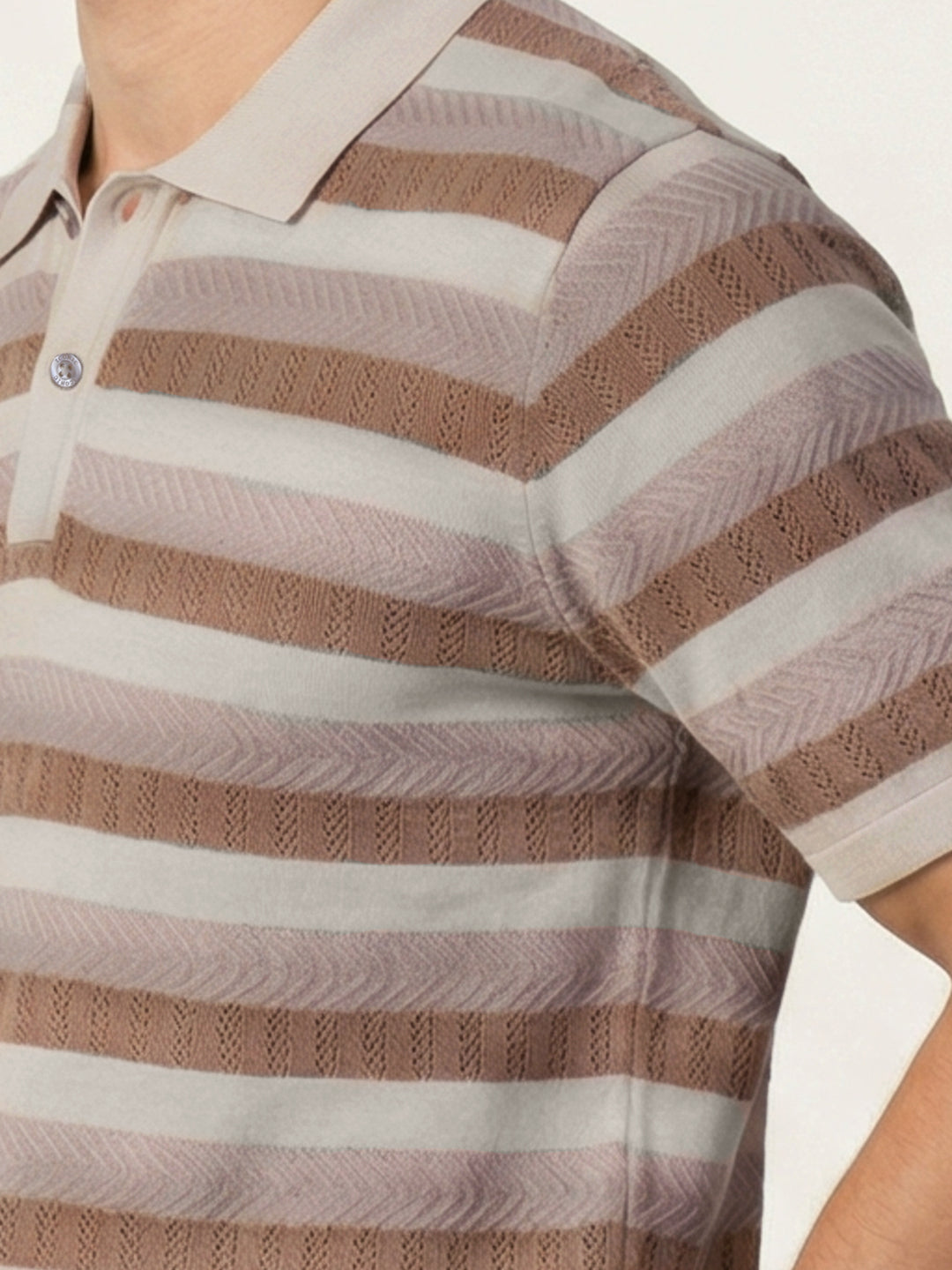 Iconic Men Brown Striped Regular Fit Pure Cotton Polo T-Shirt