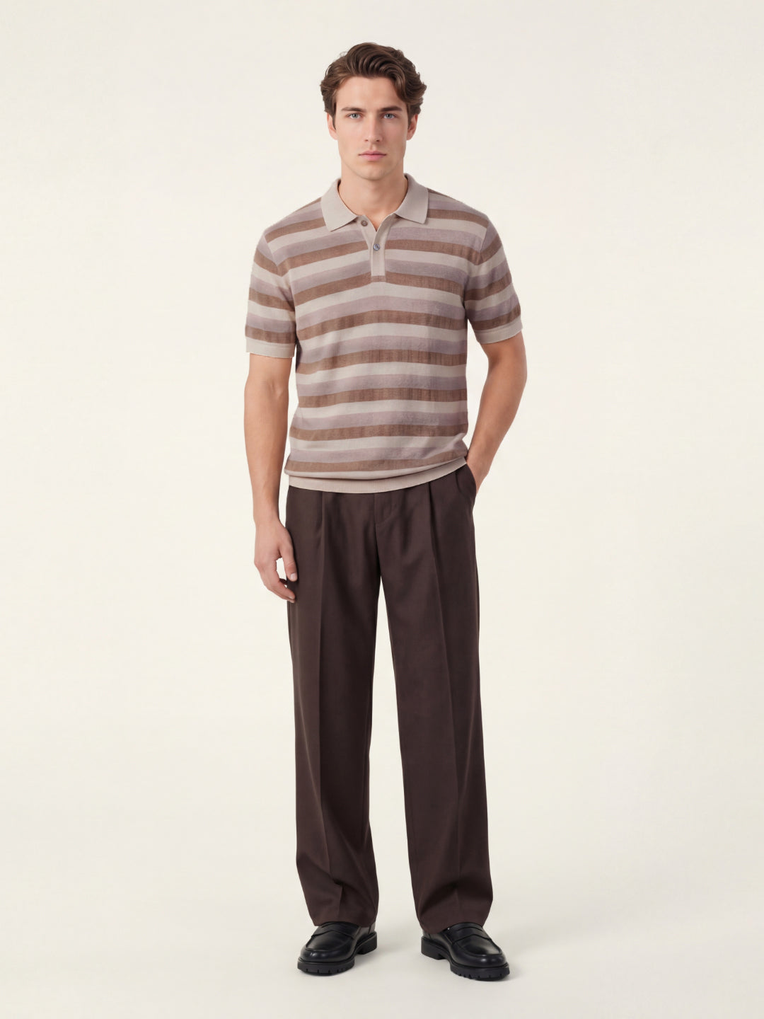 Iconic Men Brown Striped Regular Fit Pure Cotton Polo T-Shirt