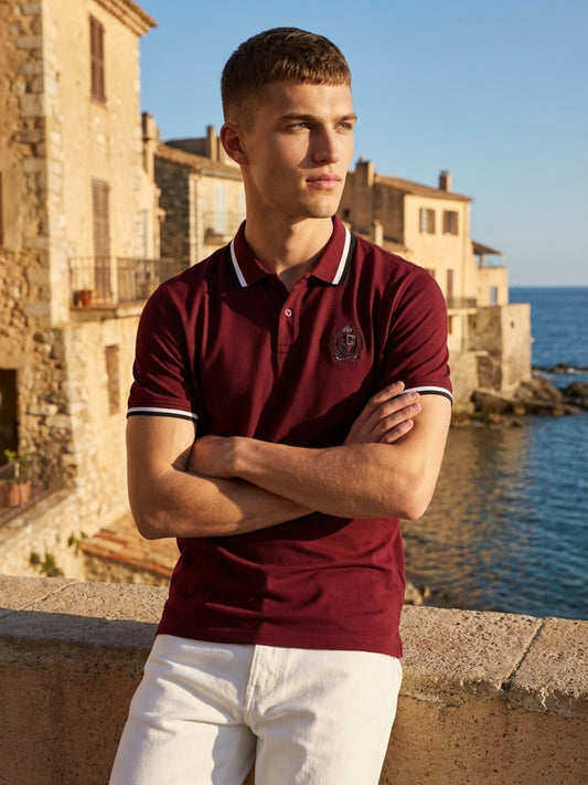 Iconic Men Maroon Cotton Solid Polo T-Shirt