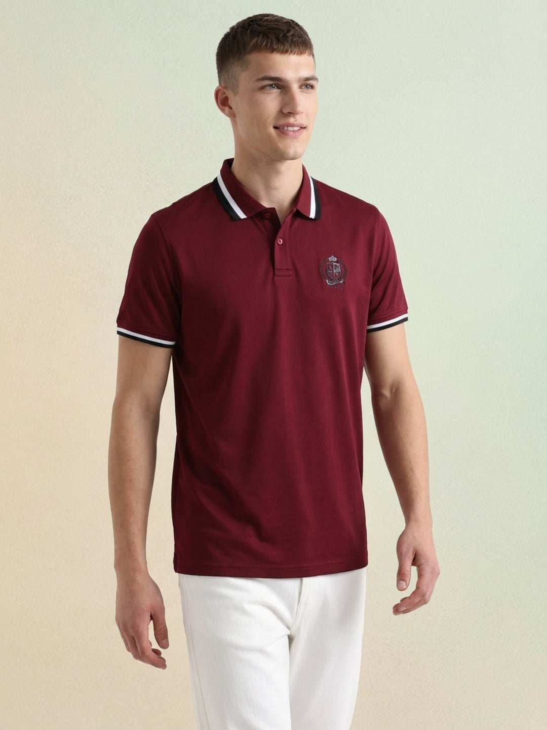 Iconic Men Maroon Cotton Solid Polo T-Shirt