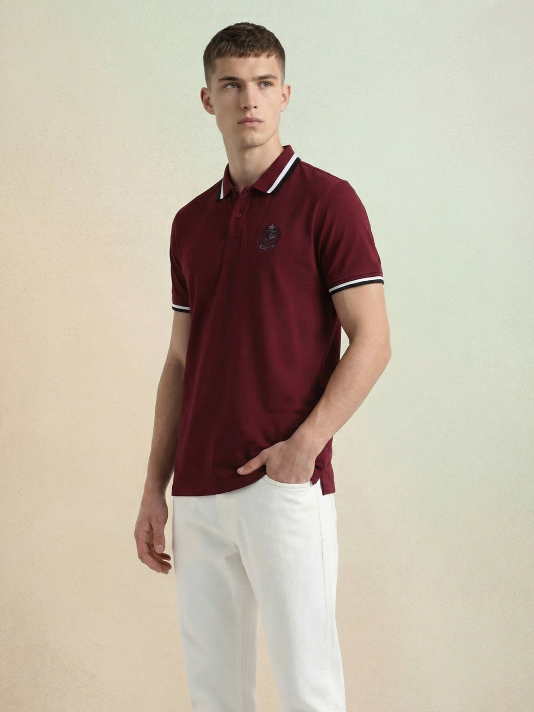 Iconic Men Maroon Cotton Solid Polo T-Shirt