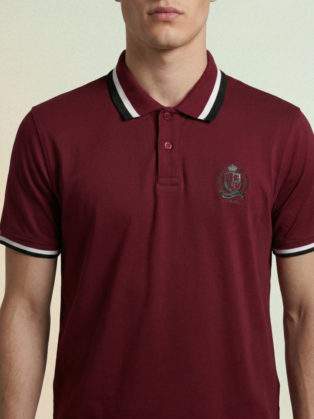 Iconic Men Maroon Cotton Solid Polo T-Shirt