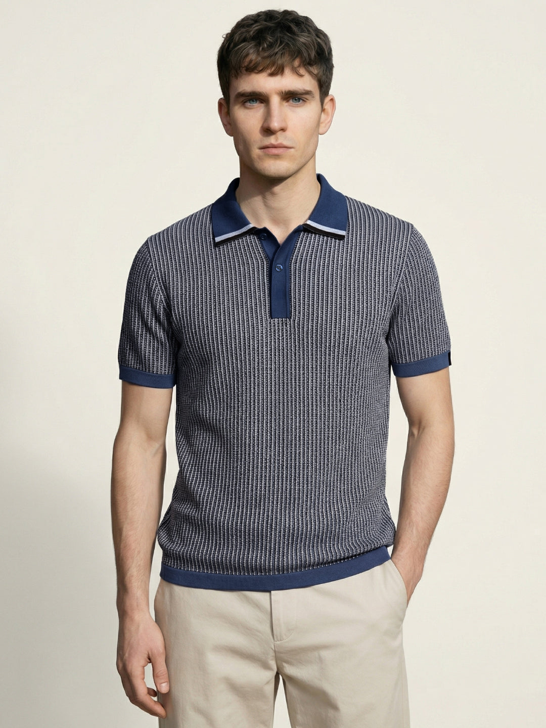 Iconic Men Blue Striped Regular Fit Pure Cotton Polo T-Shirt