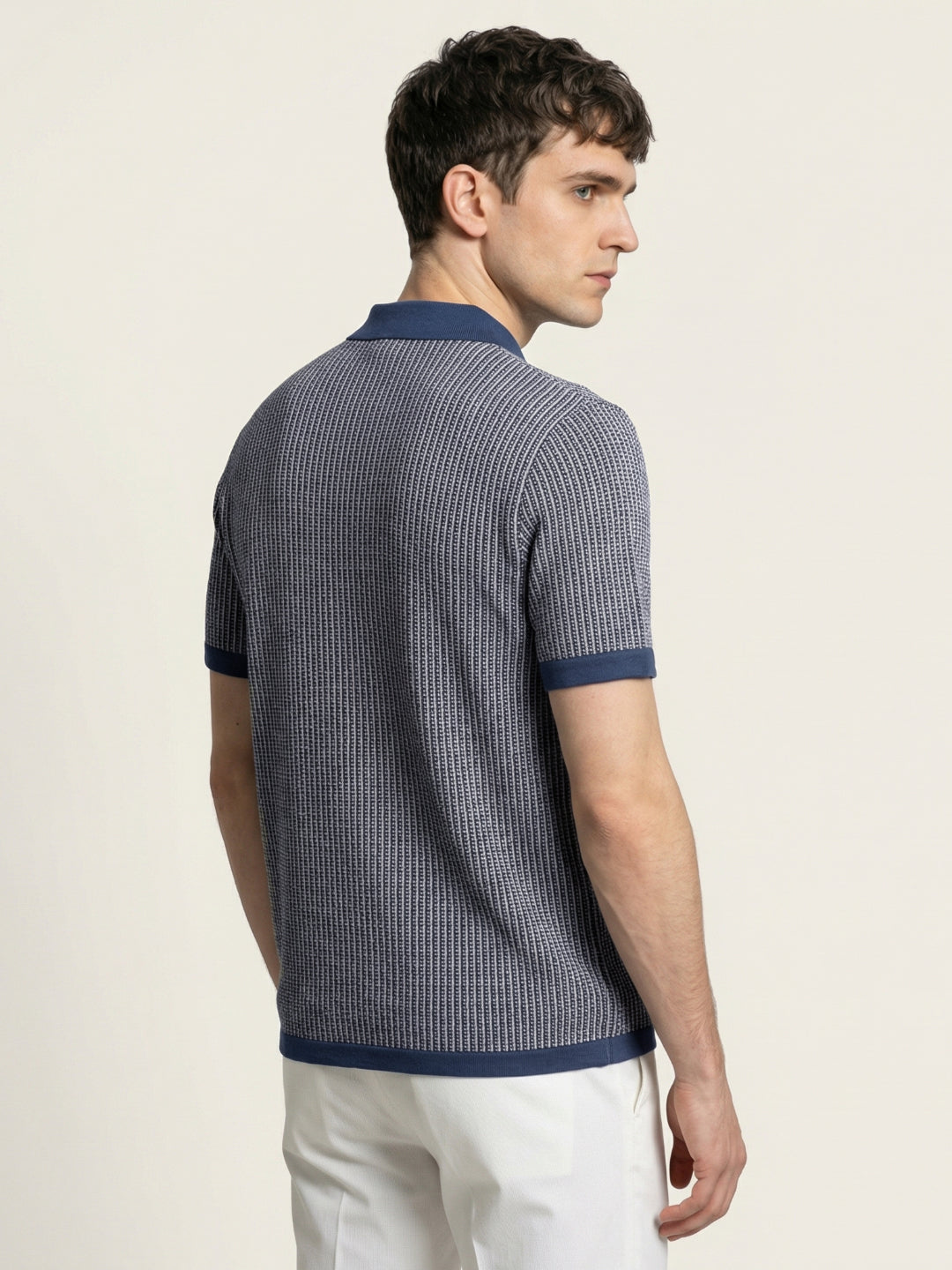Iconic Men Blue Striped Regular Fit Pure Cotton Polo T-Shirt