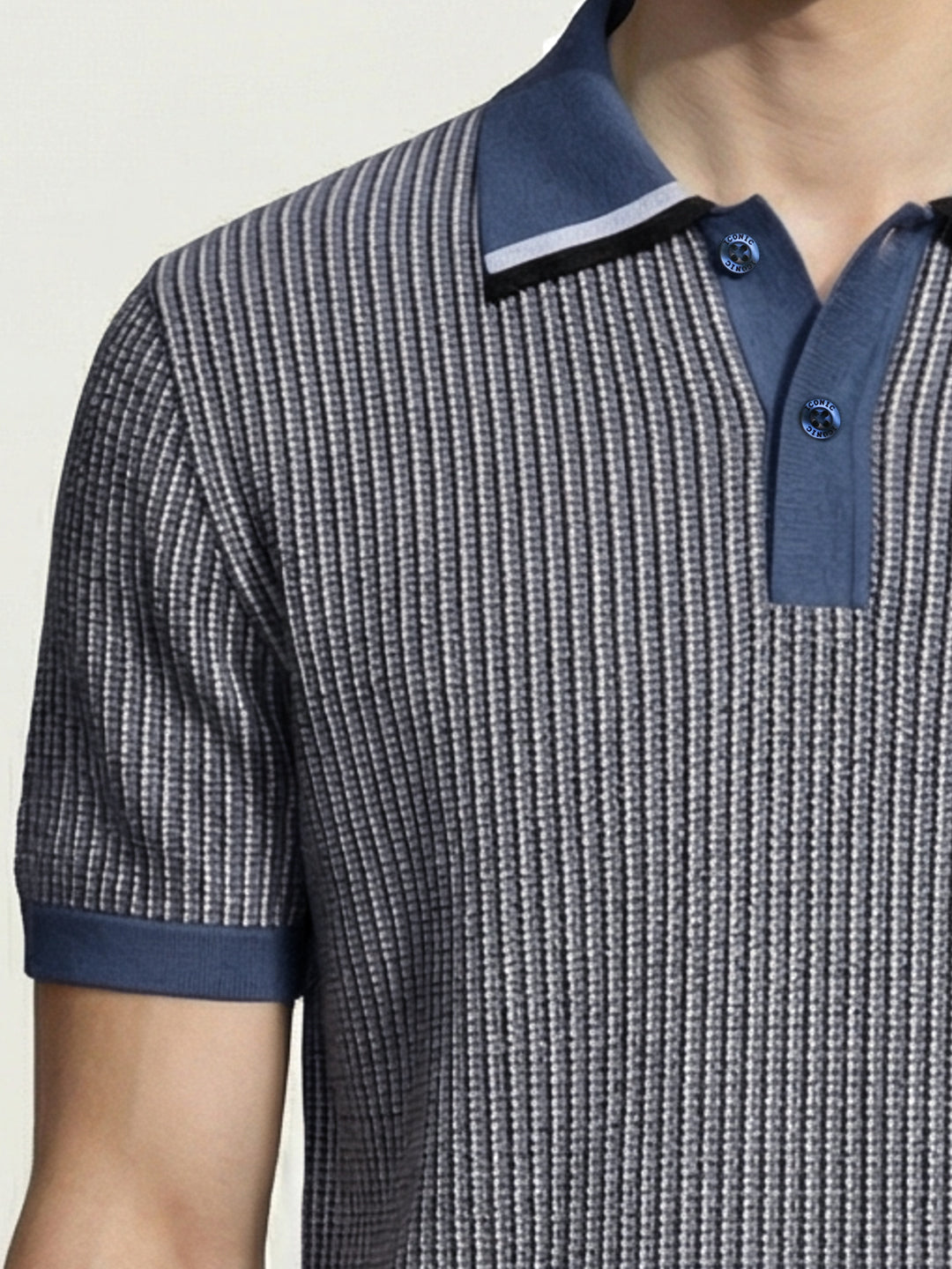 Iconic Men Blue Striped Regular Fit Pure Cotton Polo T-Shirt