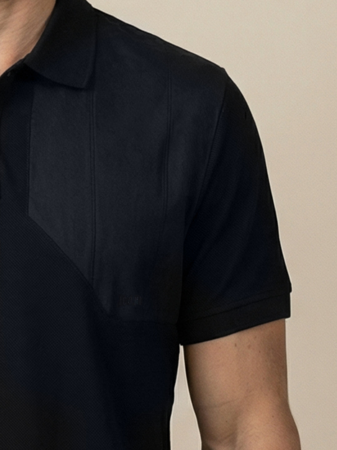 Iconic Men Black Textured Regular Fit Pure Cotton Polo T-Shirt