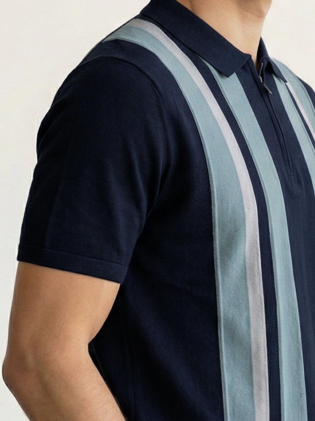 Iconic Men Navy Blue Striped Regular Fit Pure Cotton Polo T-Shirt