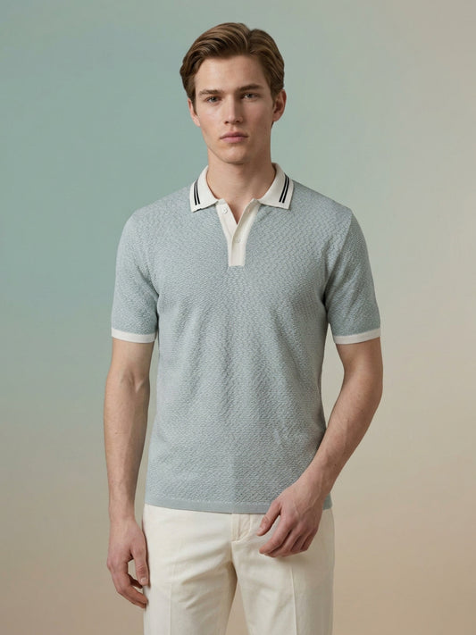 Iconic Green Cotton Textured Men Polo Tshirt