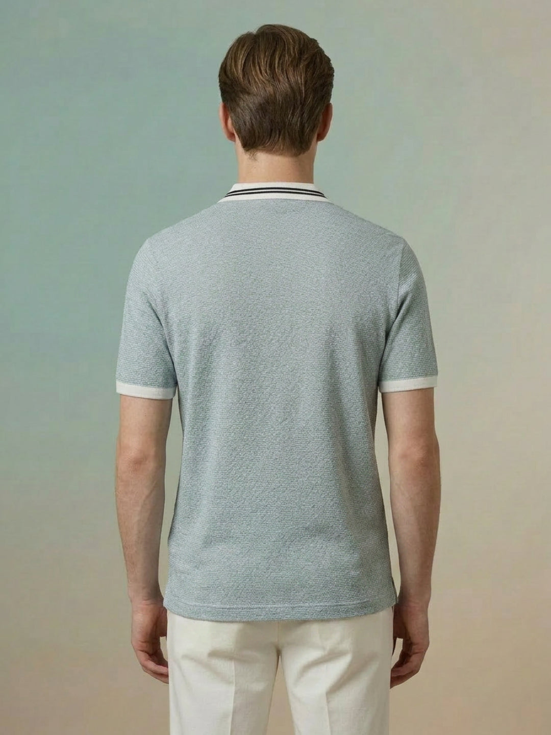 Iconic Green Cotton Textured Men Polo Tshirt
