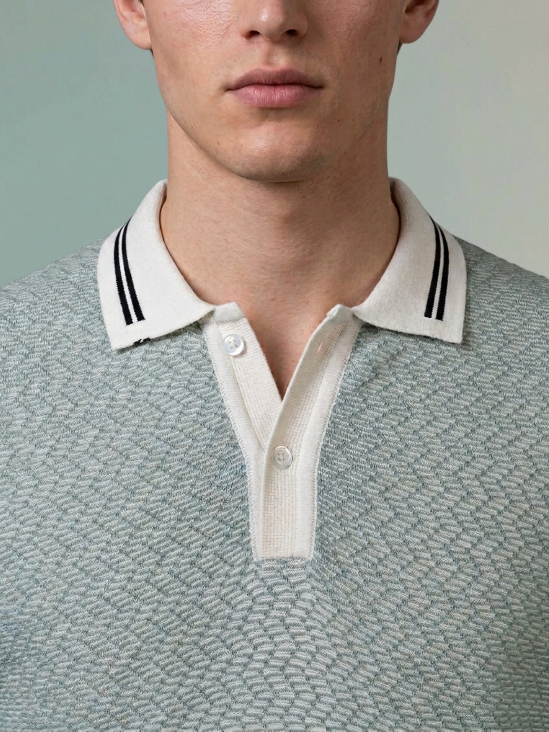Iconic Green Cotton Textured Men Polo Tshirt