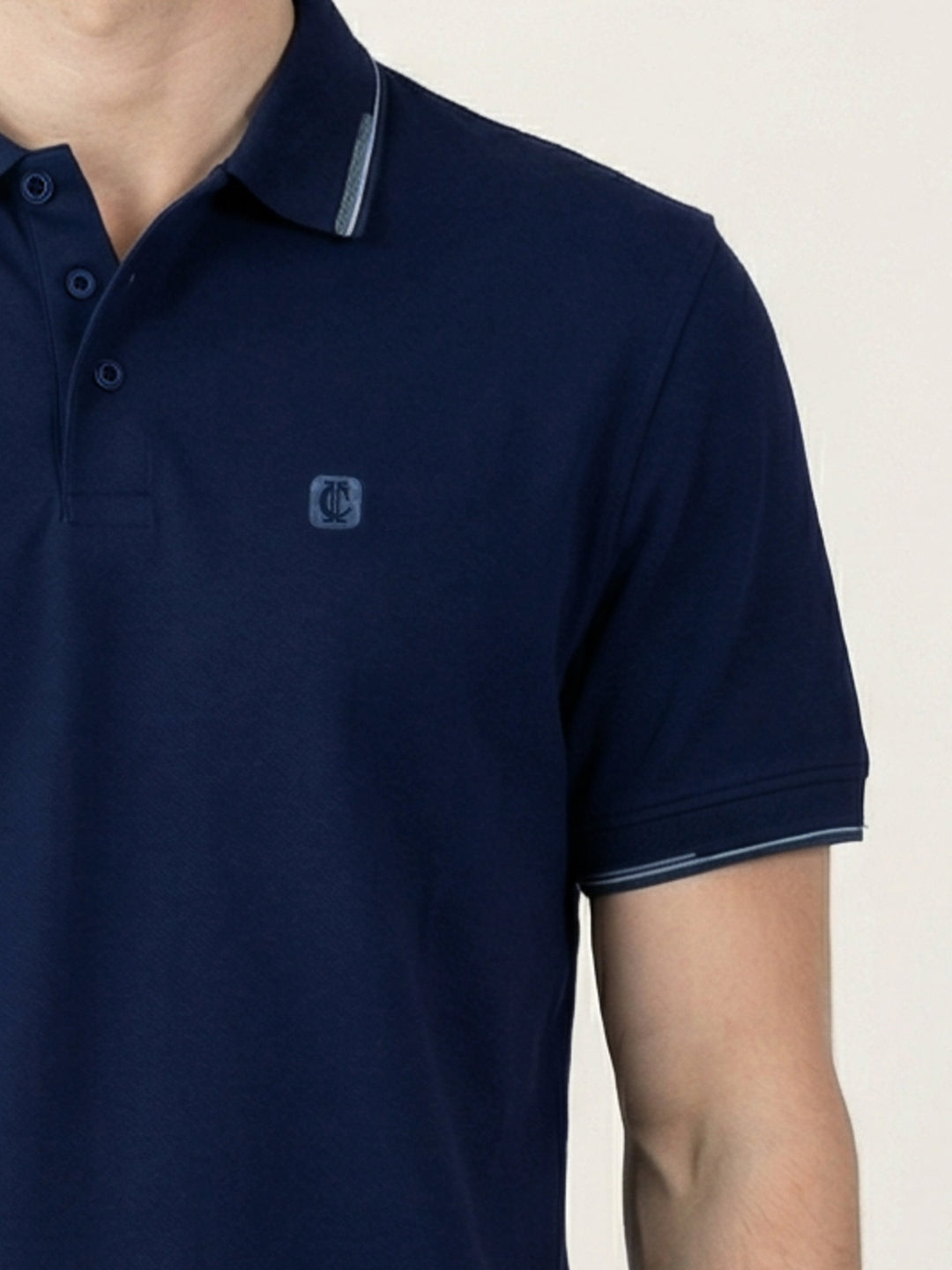 Iconic Men Cotton Navy Blue Solid Polo T-Shirt