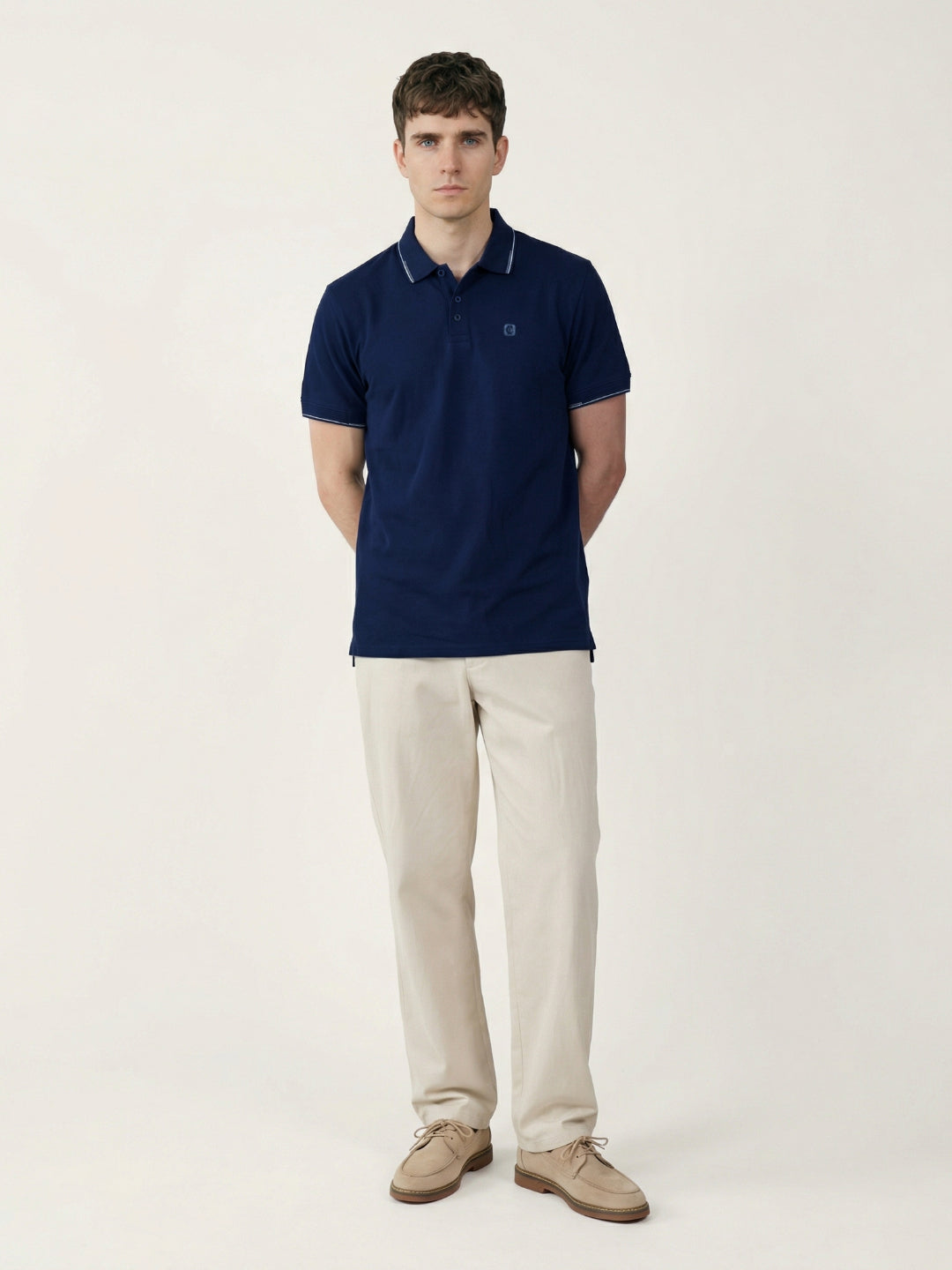 Iconic Men Cotton Navy Blue Solid Polo T-Shirt