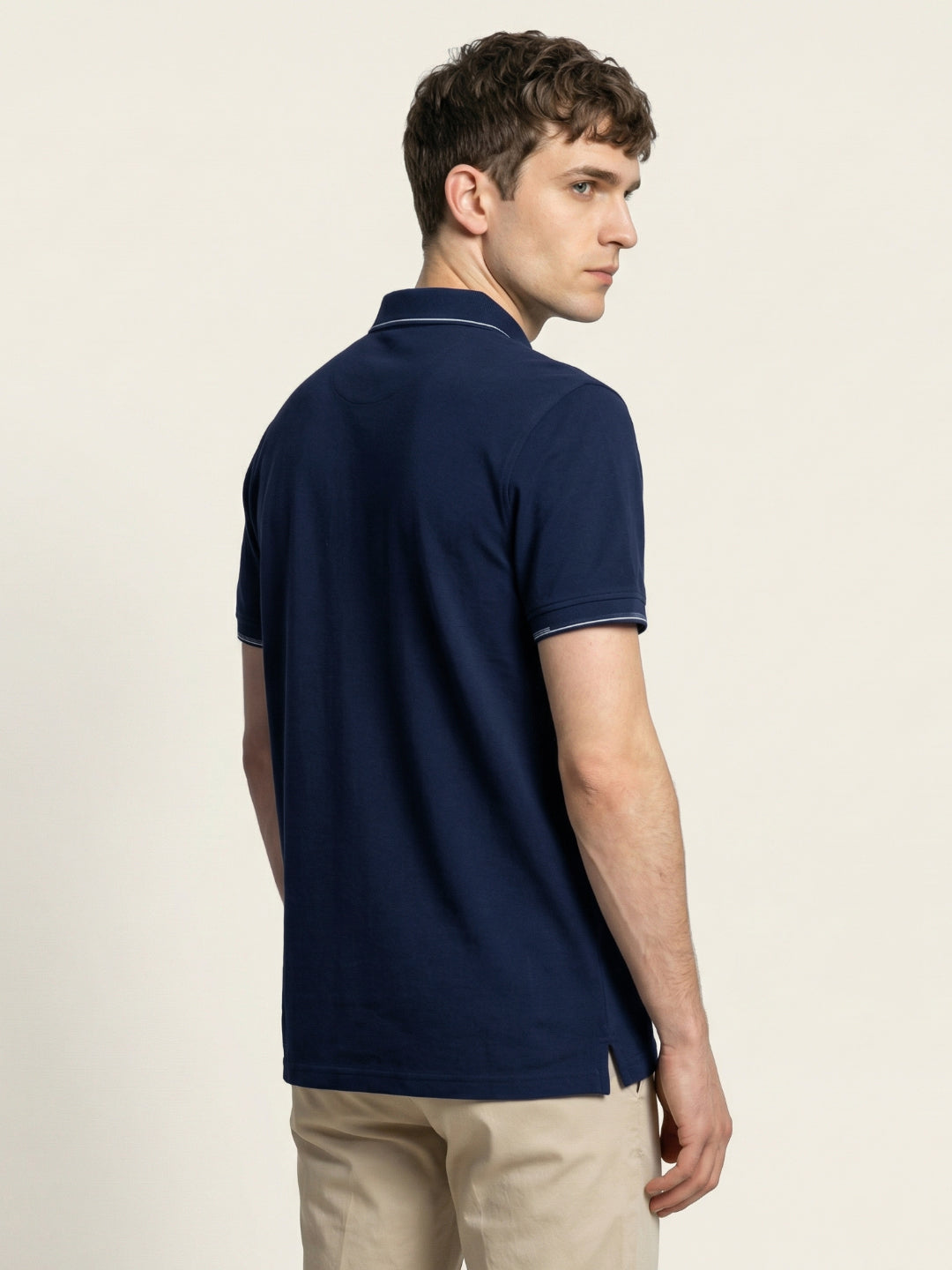 Iconic Men Navy Blue Solid Regular Fit Pure Cotton Polo T-Shirt