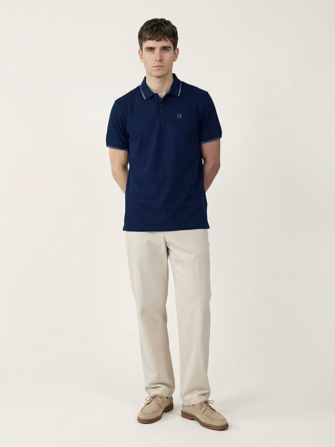 Iconic Men Navy Blue Solid Regular Fit Pure Cotton Polo T-Shirt