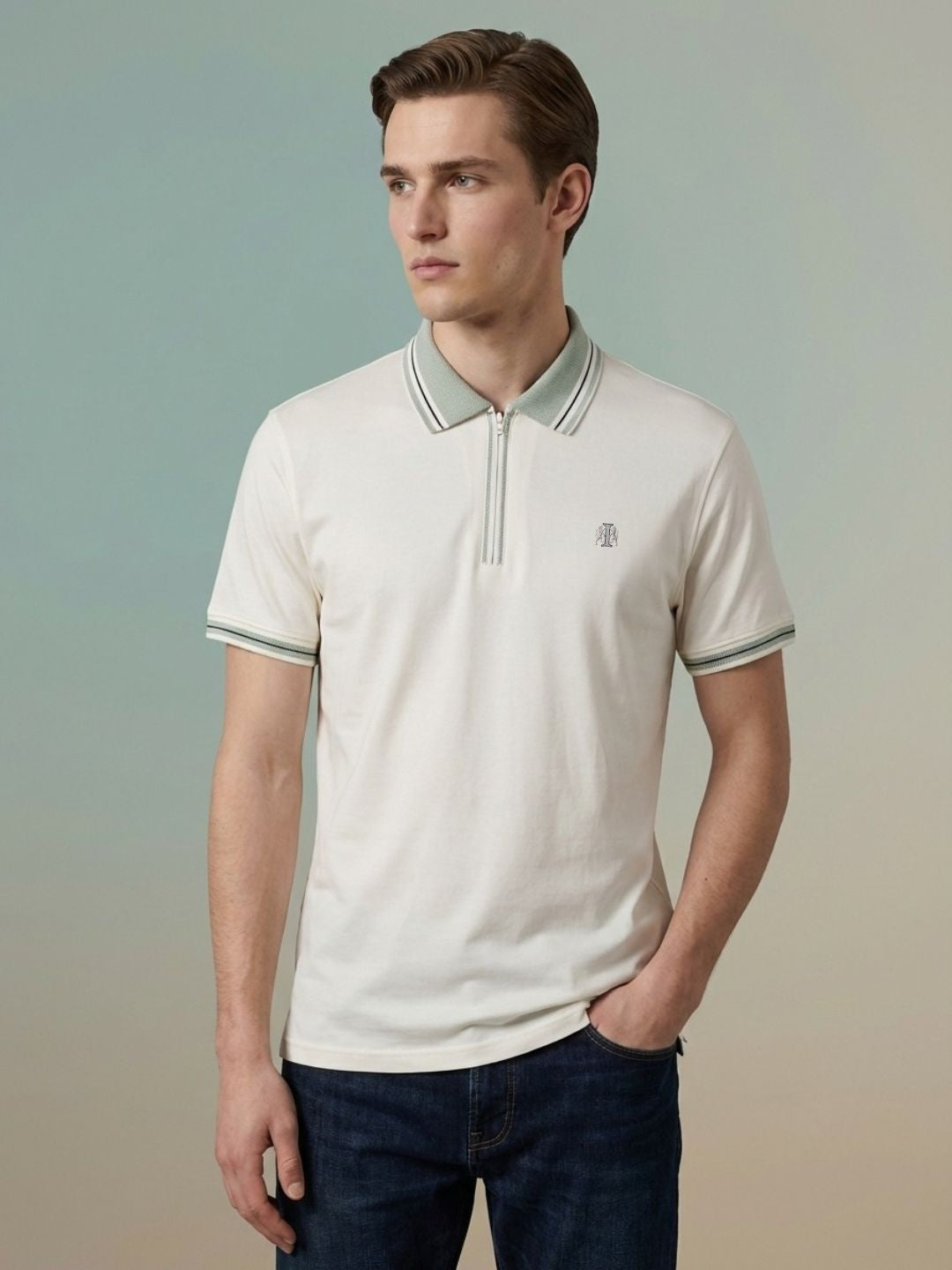 Iconic Men Cream Solid Regular Fit Pure Cotton Polo T-Shirt