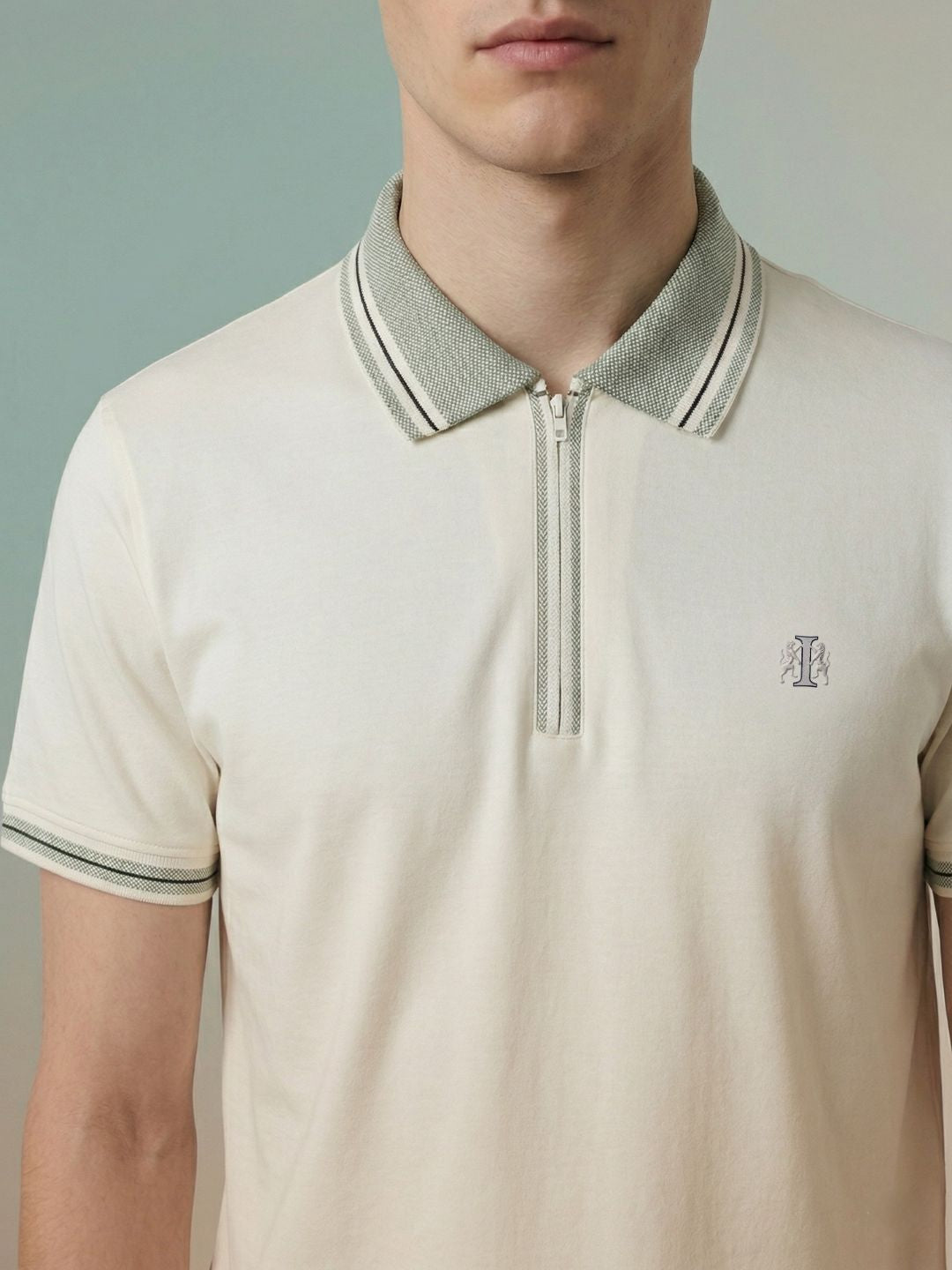 Iconic Men Cream Solid Regular Fit Pure Cotton Polo T-Shirt