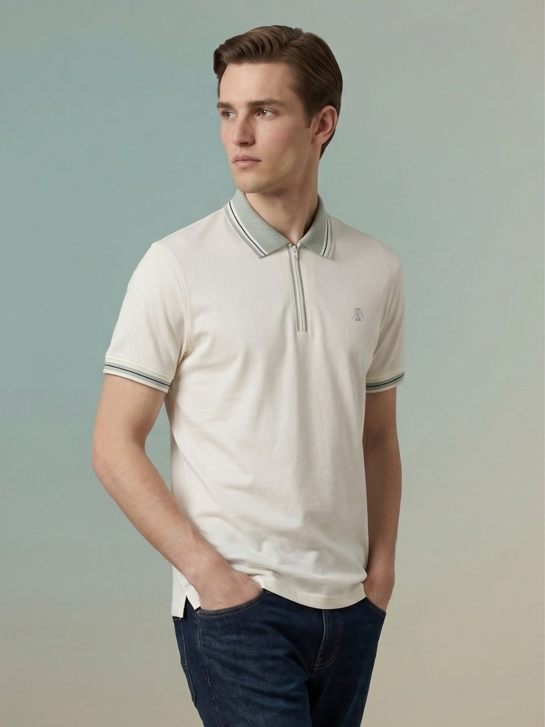 Iconic Men Cream Solid Regular Fit Pure Cotton Polo T-Shirt