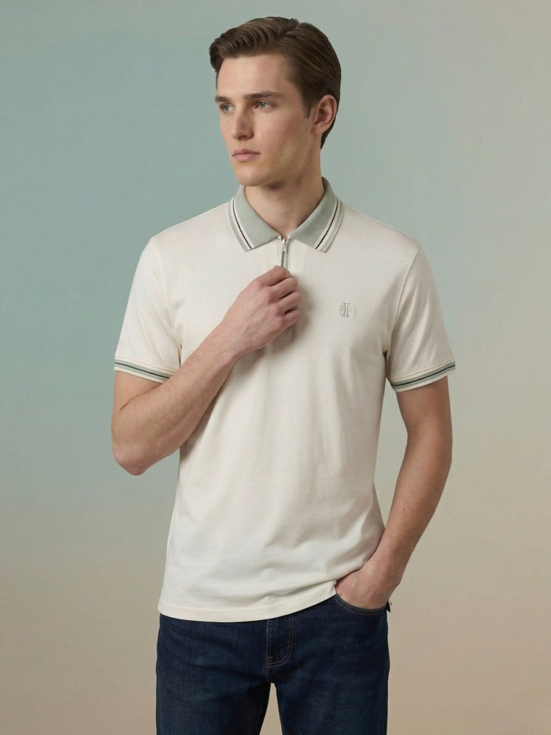 Iconic Men Cream Cotton Polo T-Shirt
