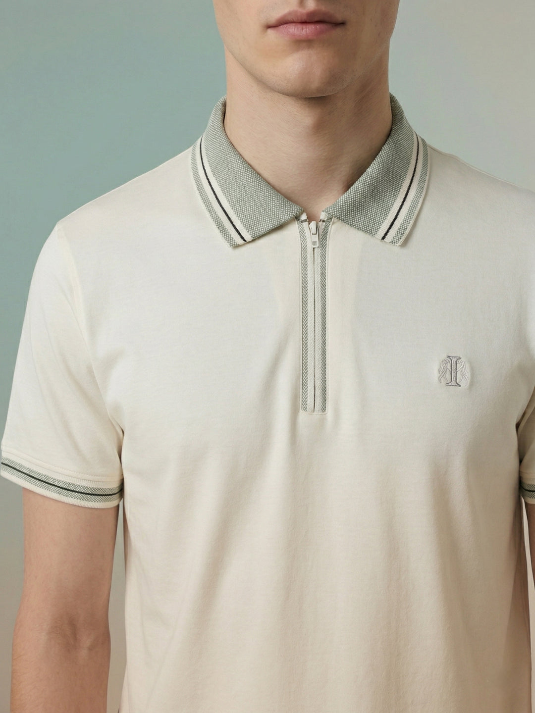 Iconic Men Cream Cotton Polo T-Shirt
