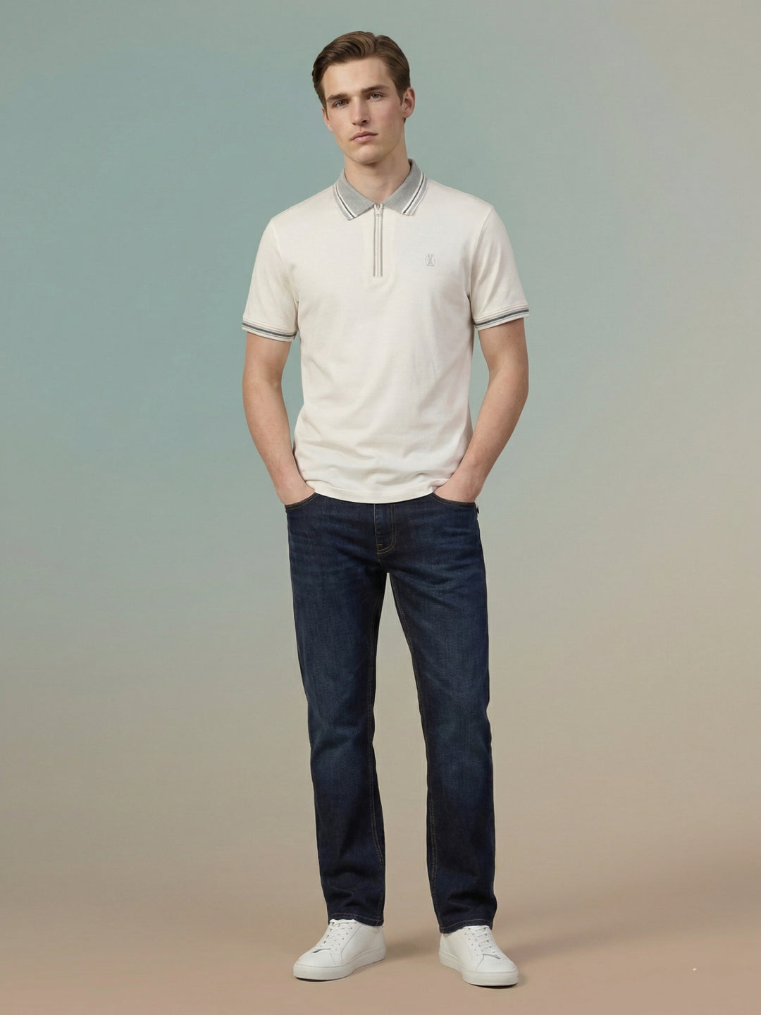 Iconic Men Cream Cotton Polo T-Shirt