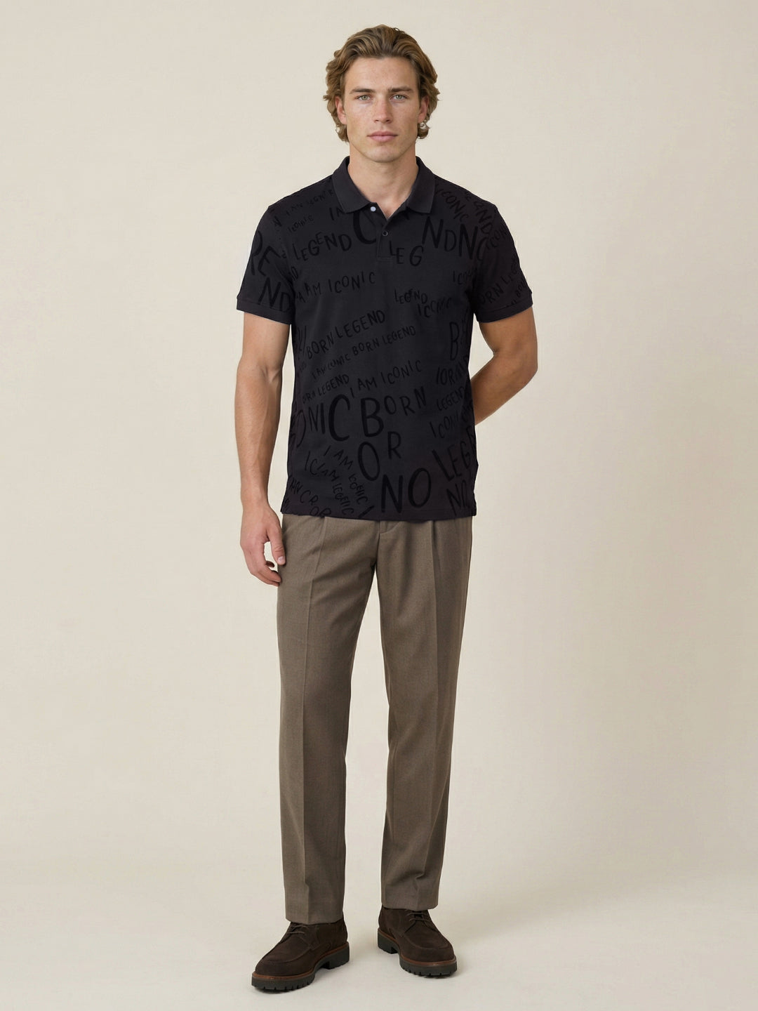 Iconic Men Cotton Black Printed Polo T-Shirt