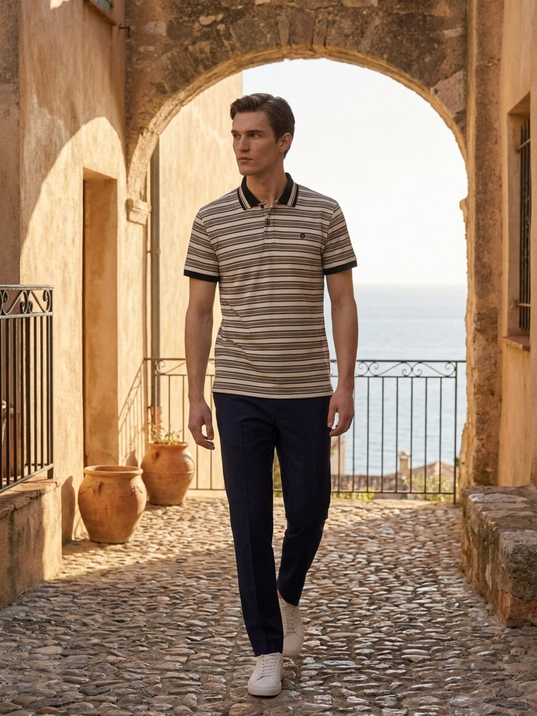 Iconic Men Multi Striped Regular Fit Polo T-Shirt