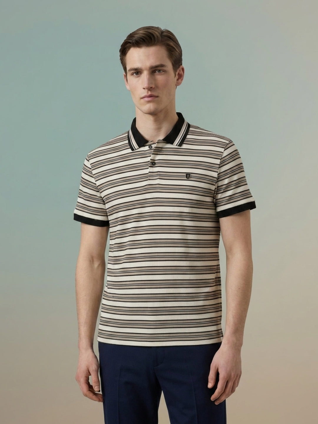 Iconic Men Multi Striped Regular Fit Polo T-Shirt