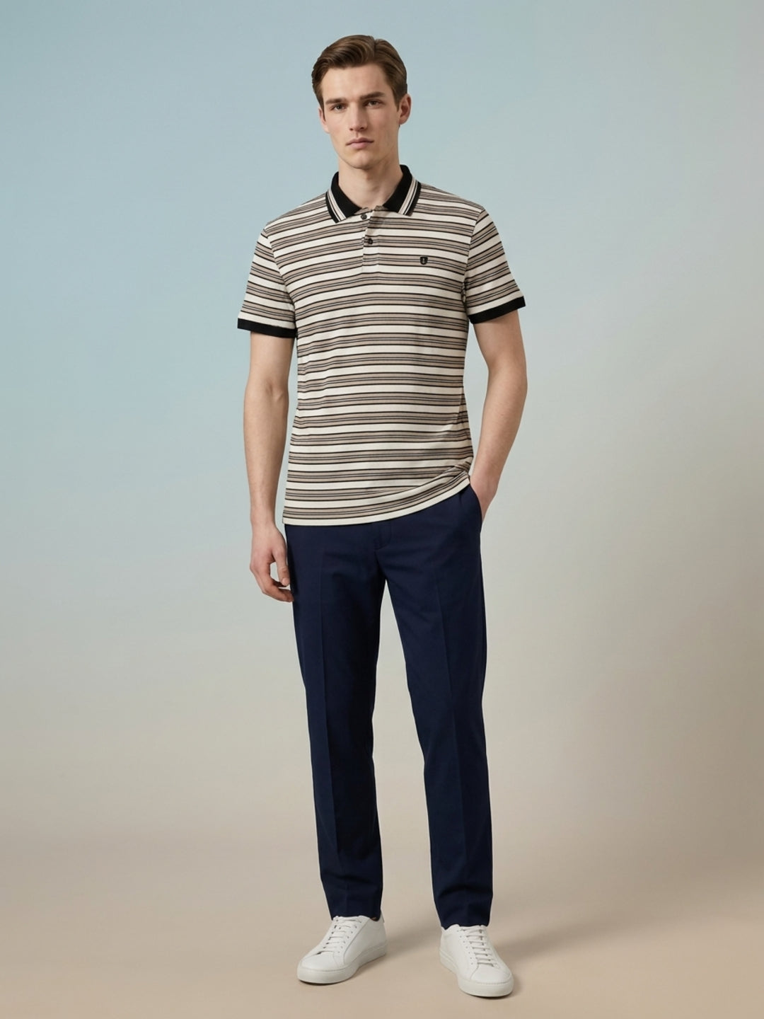 Iconic Men Multi Striped Regular Fit Polo T-Shirt