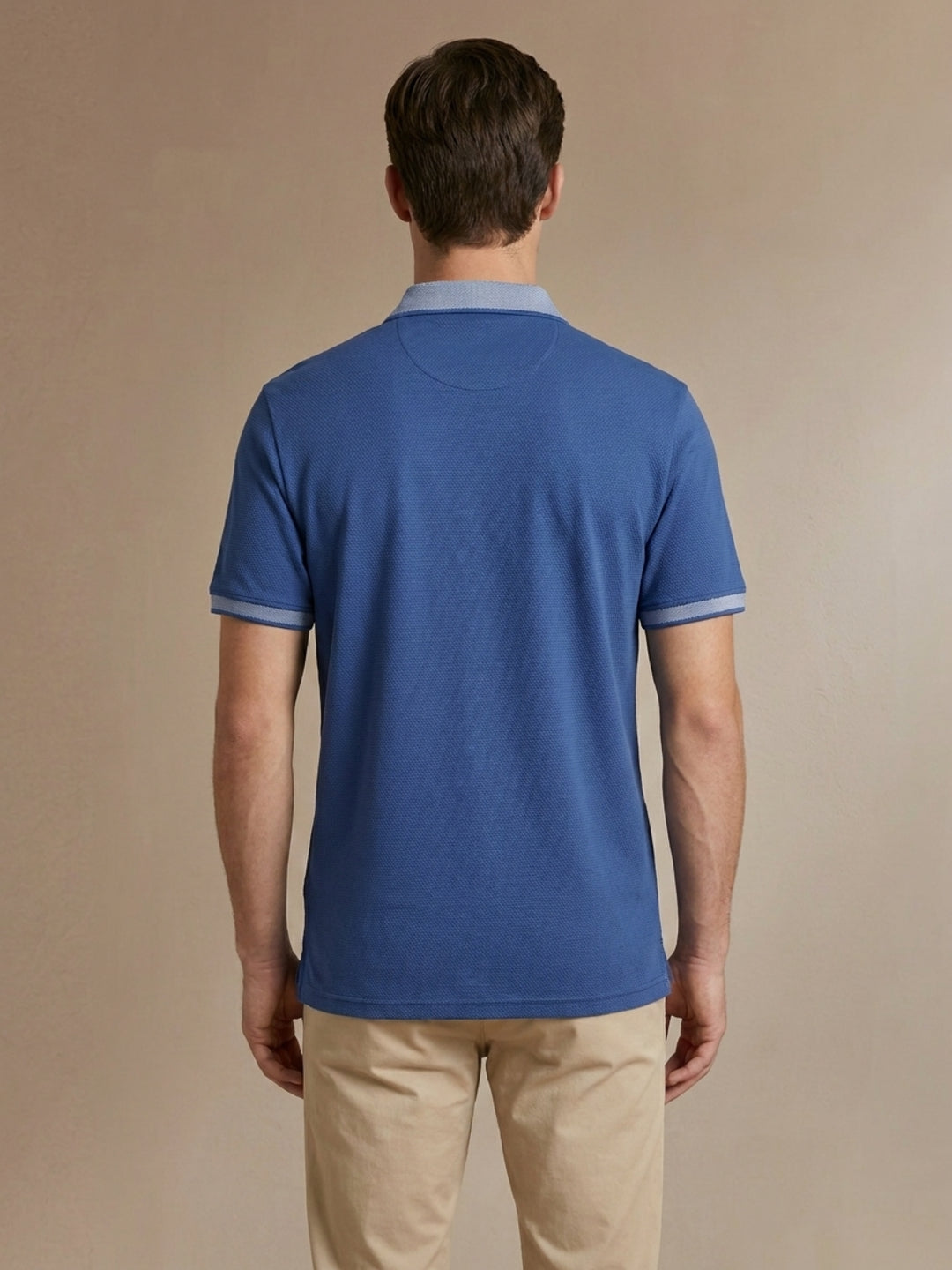 Iconic Blue Cotton Textured Men Polo Tshirt
