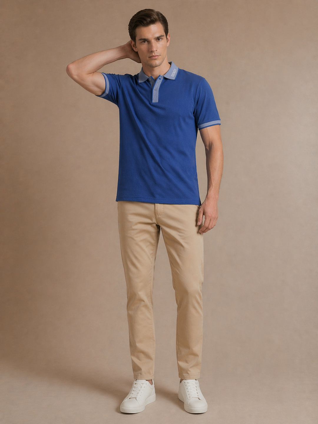 Iconic Blue Cotton Textured Men Polo Tshirt