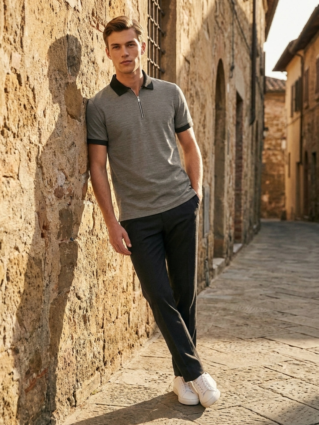 Iconic Men Green Textured Regular Fit Polo T-Shirt