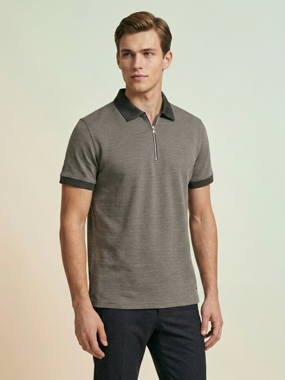 Iconic Men Green Textured Regular Fit Polo T-Shirt