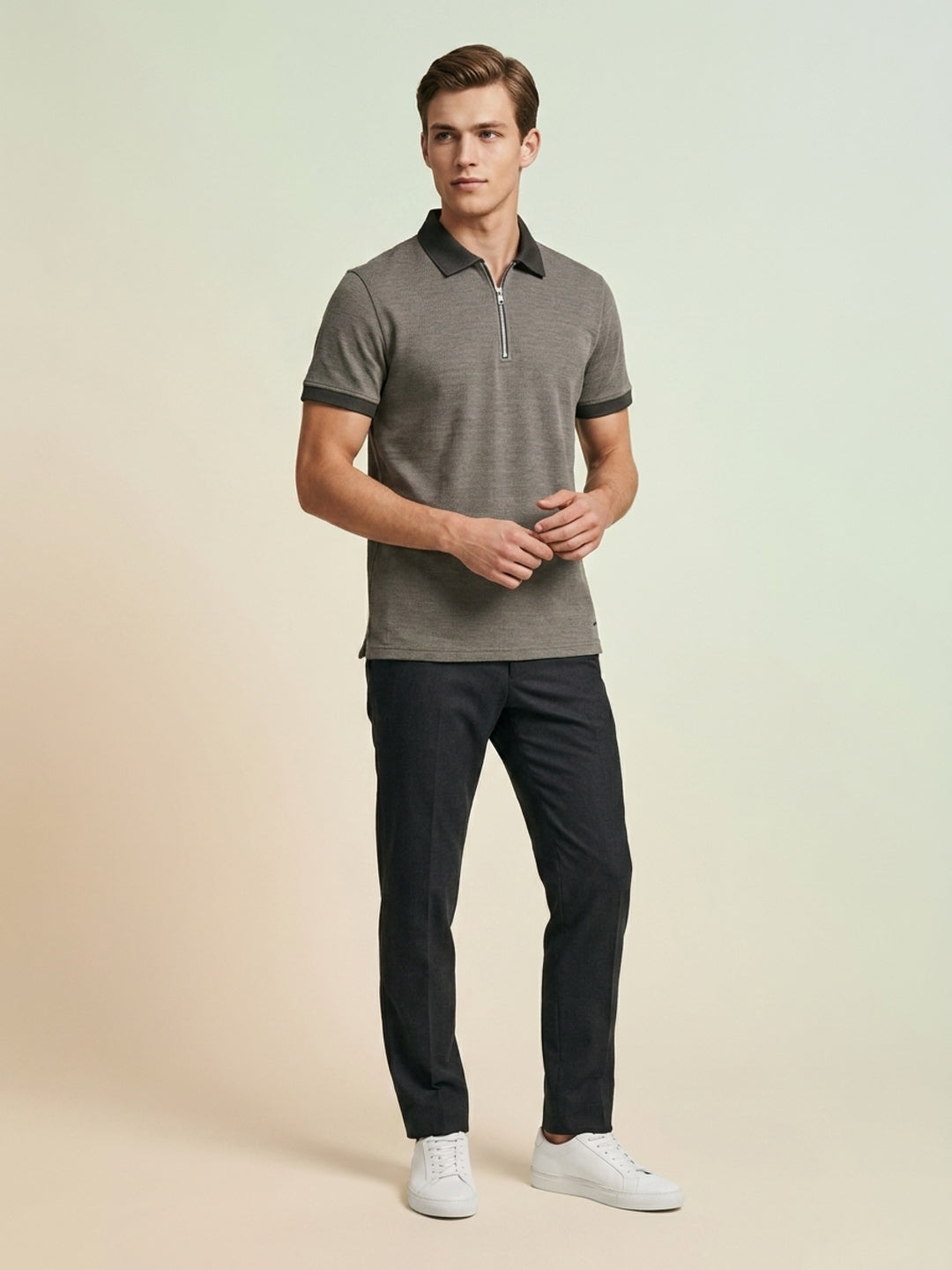 Iconic Men Green Textured Regular Fit Polo T-Shirt