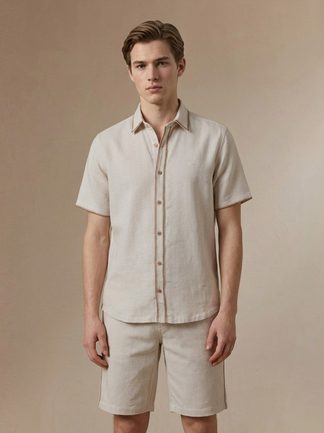 Iconic Men Cotton Cream Embroidered Shirt