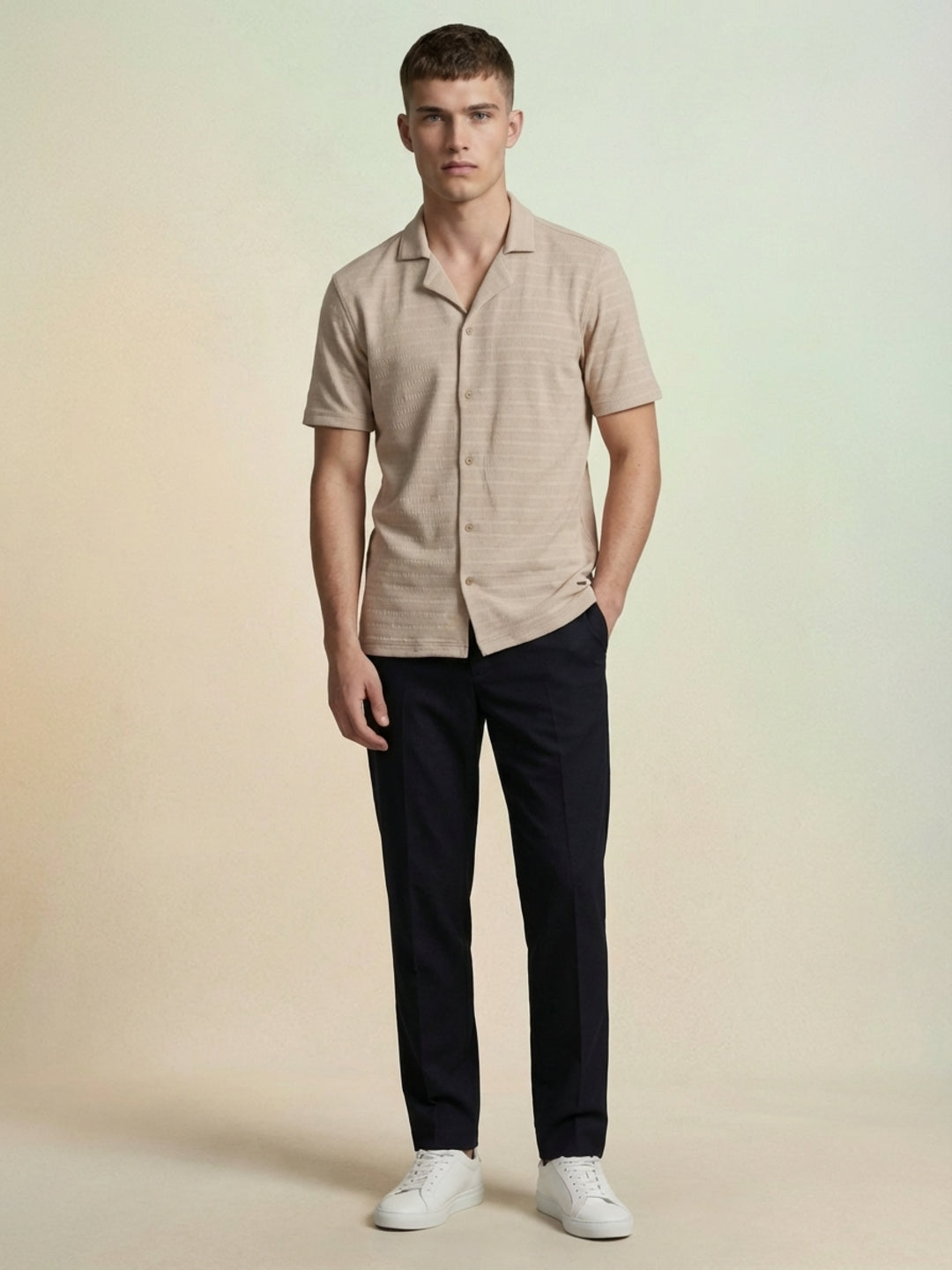 Iconic Men Brown Striped Resort Fit Shirt