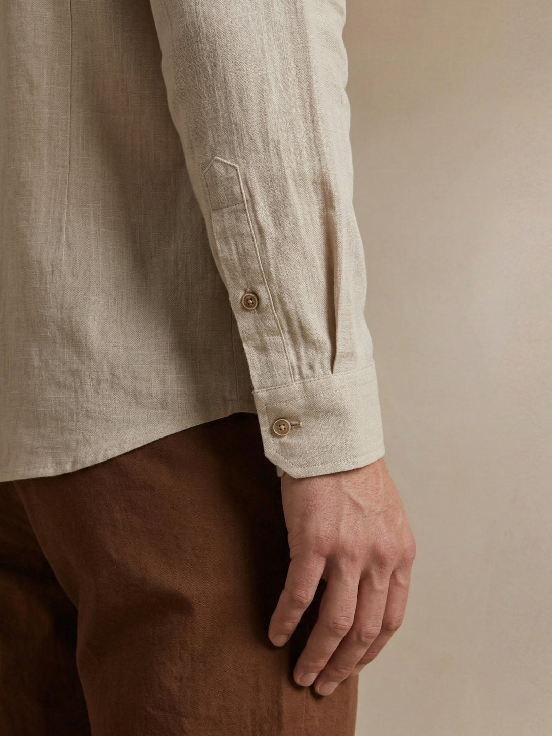 Iconic Men Cotton Beige Embroidered Shirt