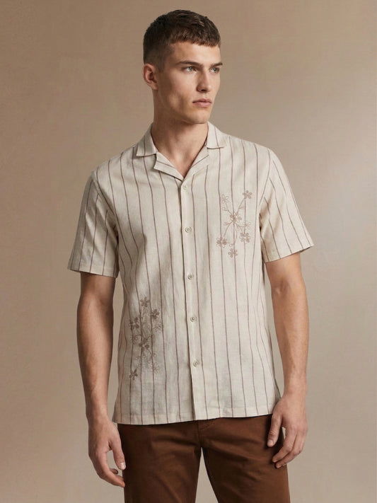 Iconic Men Cotton Cream Striped Shirt