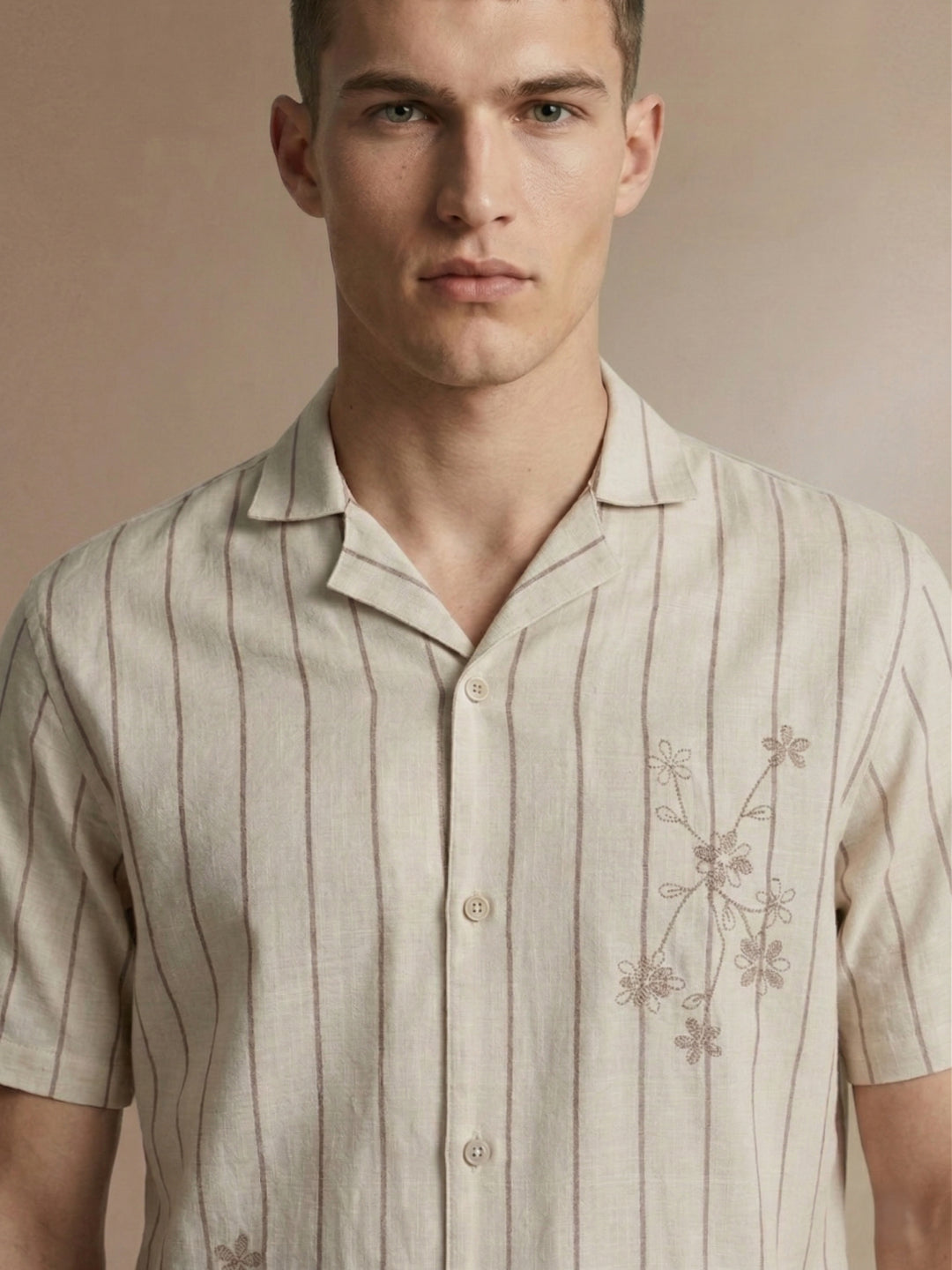 Iconic Men Cotton Cream Striped Shirt