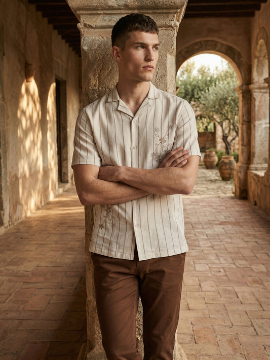 Iconic Men Cotton Cream Striped Shirt