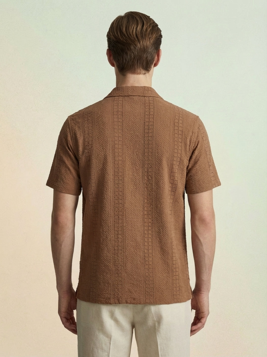 Iconic Men Brown Embroidered Resort Fit Pure Cotton Shirt