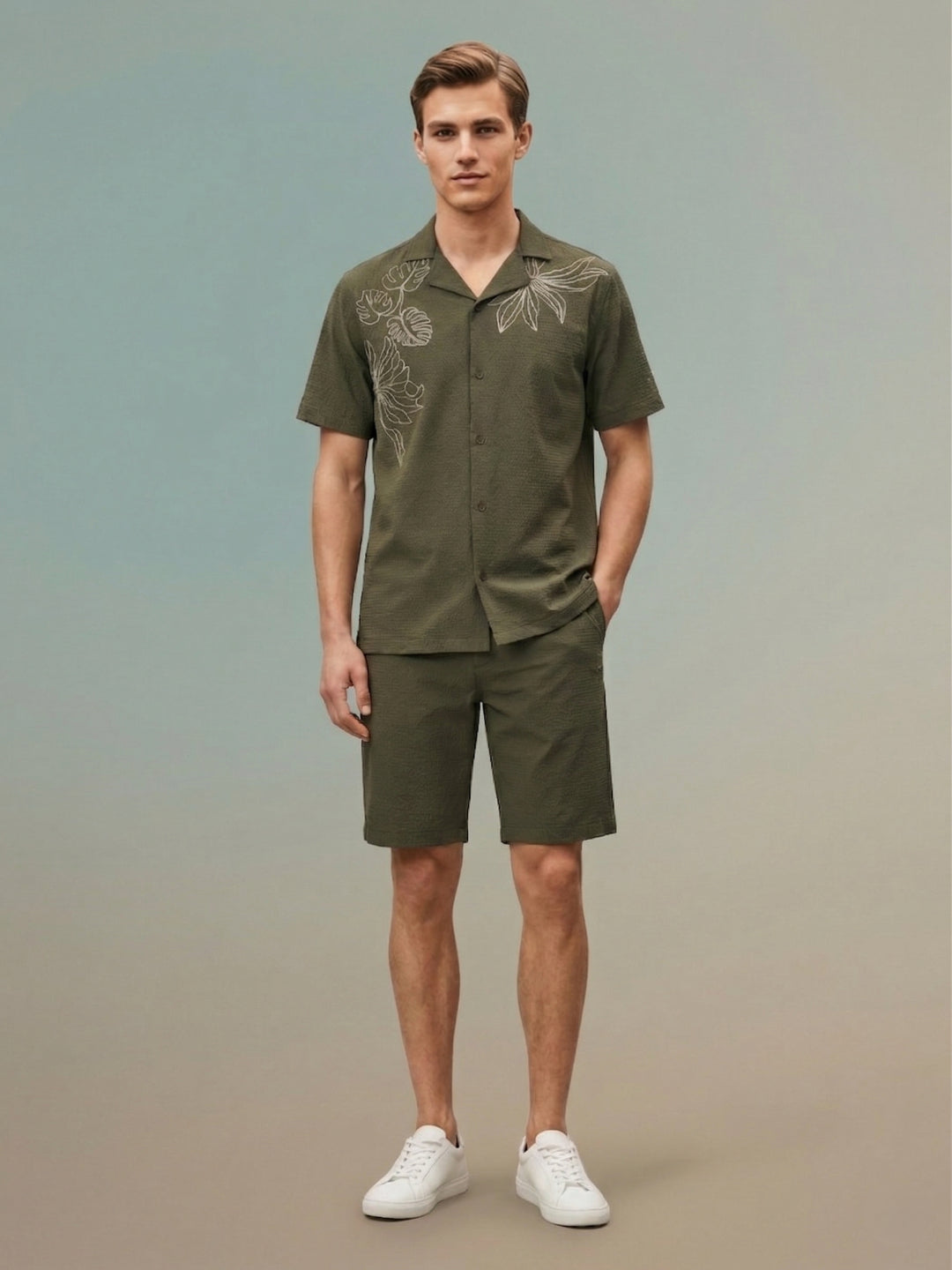 Iconic Men Green Embroidered Shirt