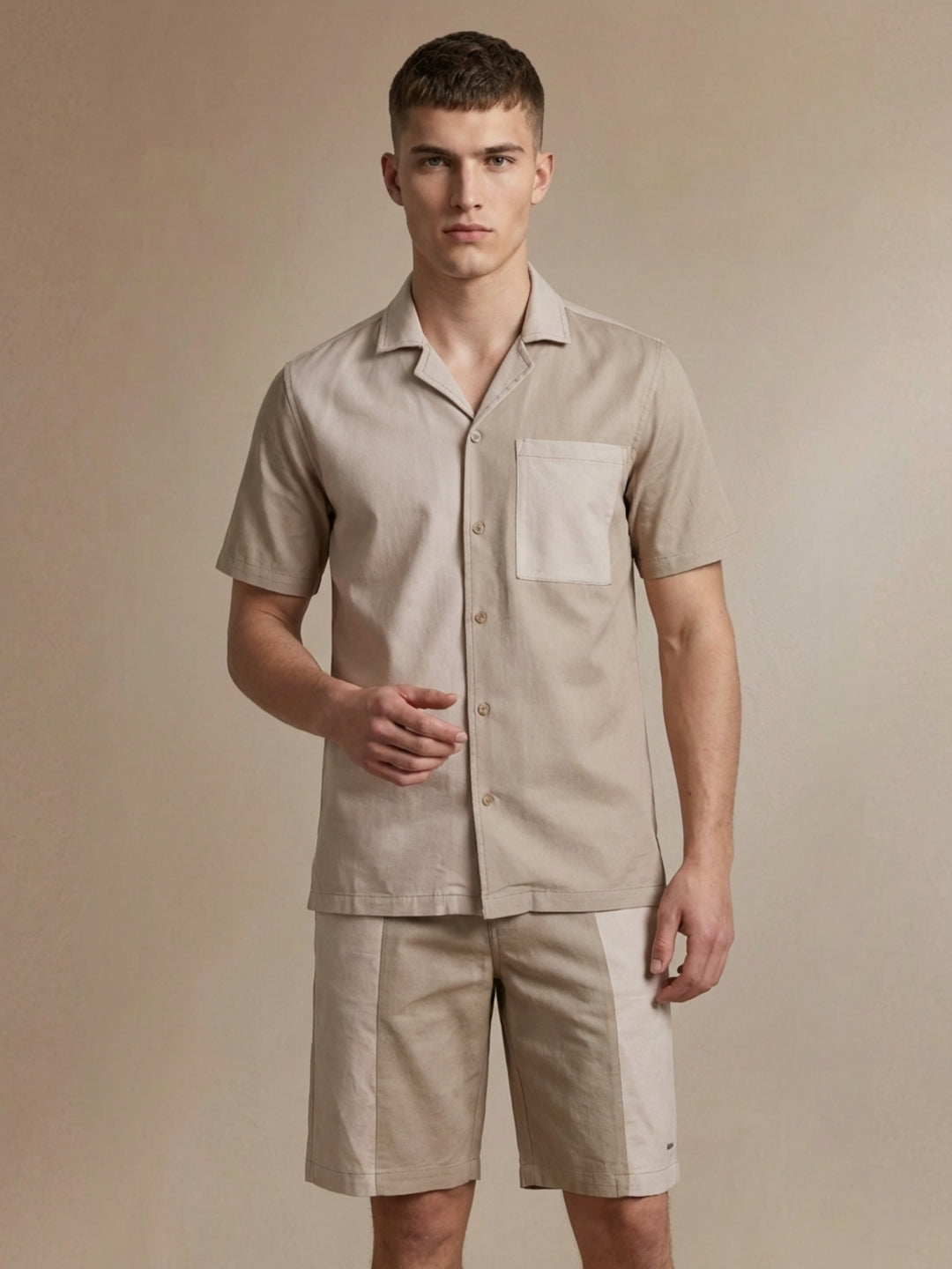 Iconic Men Cream Colorblocked Shirt