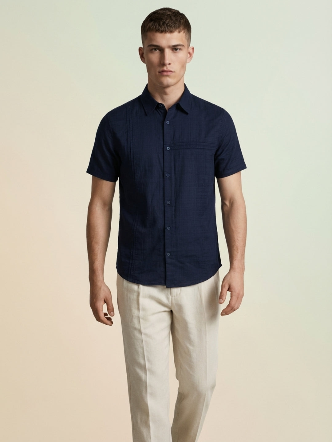 Iconic Men Navy Blue Solid Shirt