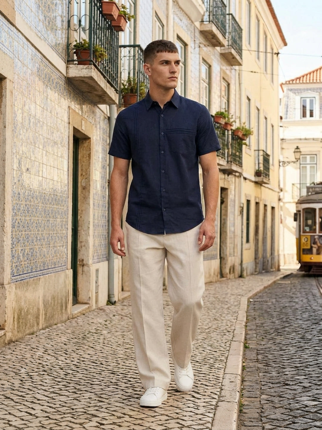 Iconic Men Navy Blue Solid Shirt