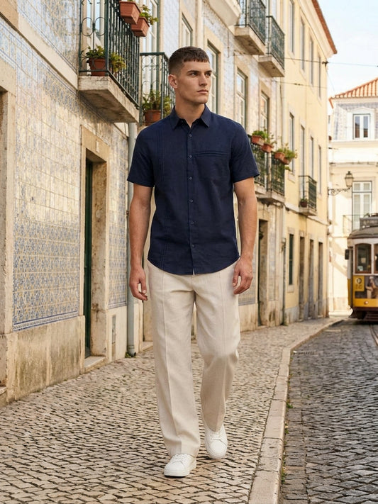 Iconic Men Navy Blue Solid Shirt