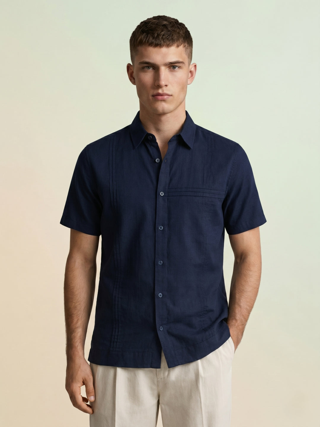 Iconic Men Navy Blue Solid Shirt