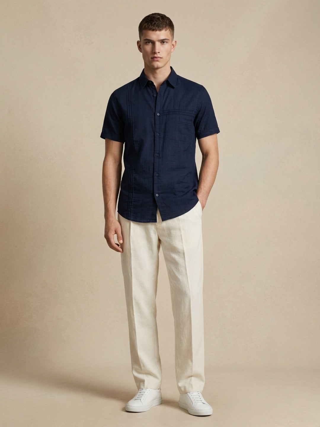 Iconic Men Navy Blue Solid Shirt